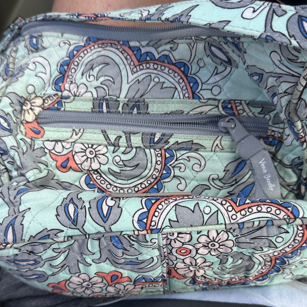 Vera Bradley Mint colored with Blue, Coral and Gray Floral crossbody bag